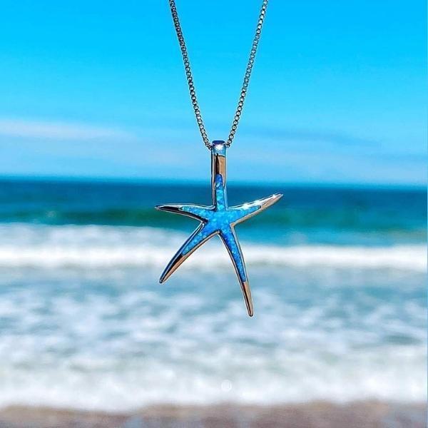 Collana in Opale Blu e Stella Marina color argento