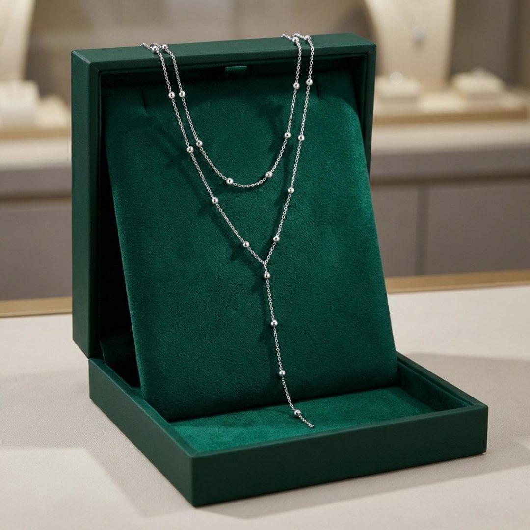Collana con Perline a Frangia Lunga Doppio Strato color oro
