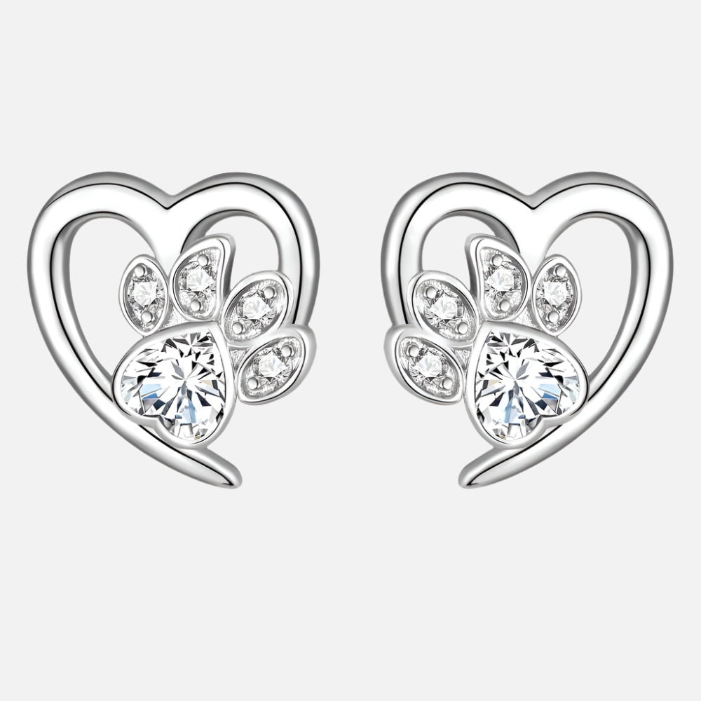 Orecchini a forma di zampa e cuore con Zirconia
