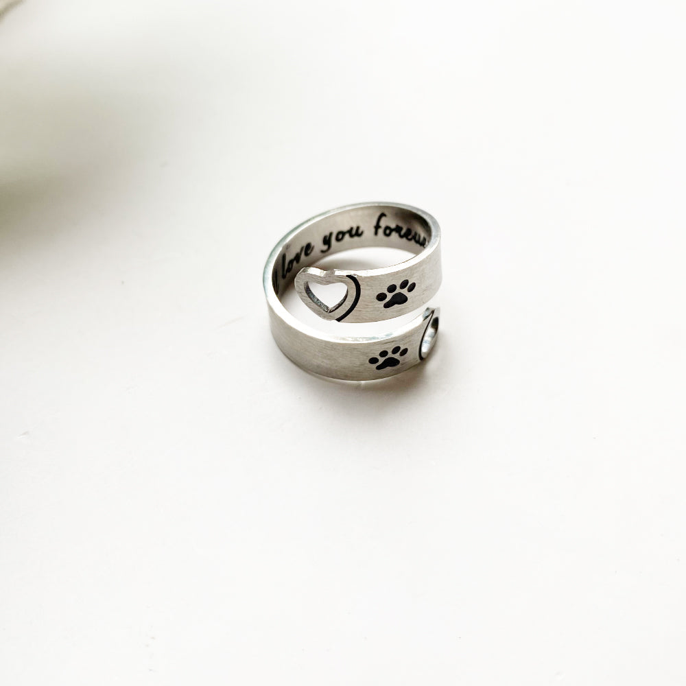 Anello Regolabile con Zampe e Cuore – Acciaio Inossidabile