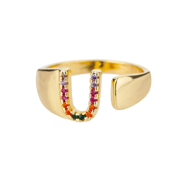 Anello color oro con Lettera Personalizzata (Regolabile)