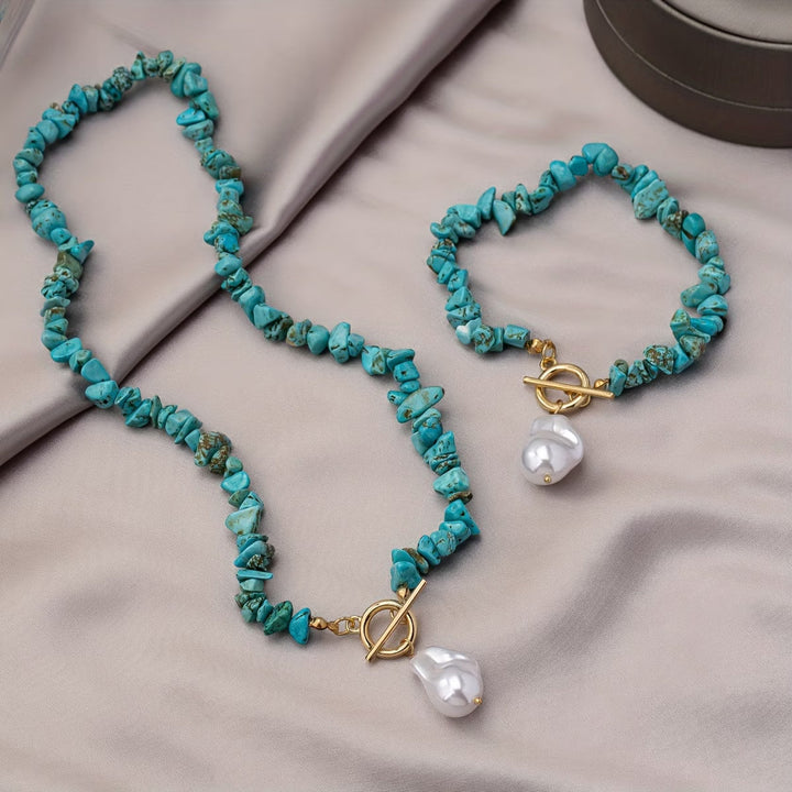Set di Collana e Bracciale Turchese e Perla