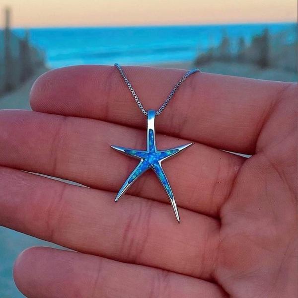 Collana in Opale Blu e Stella Marina color argento
