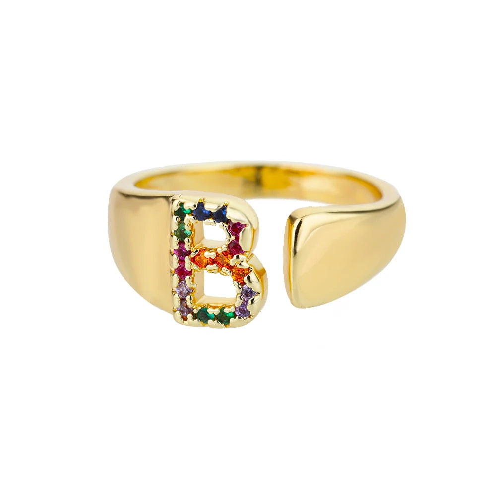Anello color oro con Lettera Personalizzata (Regolabile)