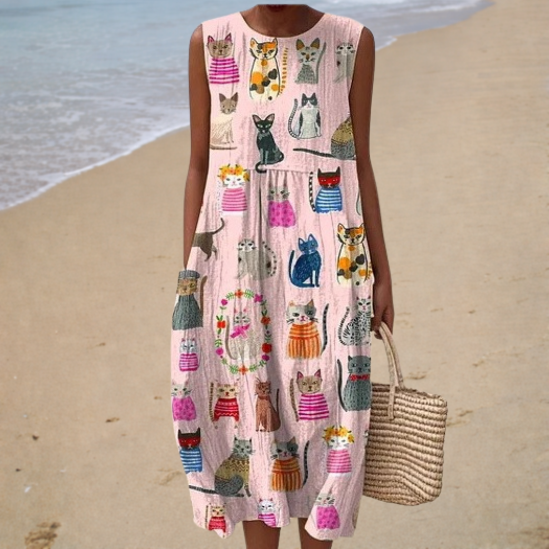Chloé | Abito Midi Stampato con Gatti