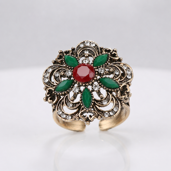 ANELLO A FIORI CON GEMME COLORATE