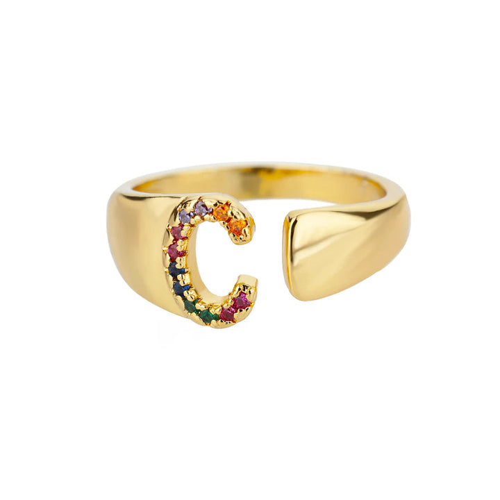 Anello color oro con Lettera Personalizzata (Regolabile)