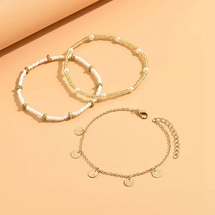 Set di Cavigliere Stratificate da 3 Pezzi con Fascino Costiero | Oro