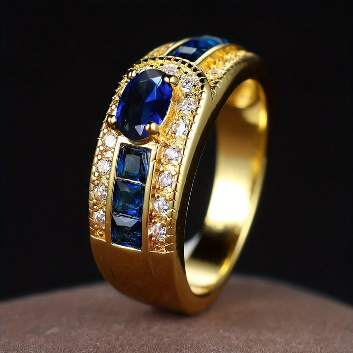 Anello Signet color oro con Pietra Blu