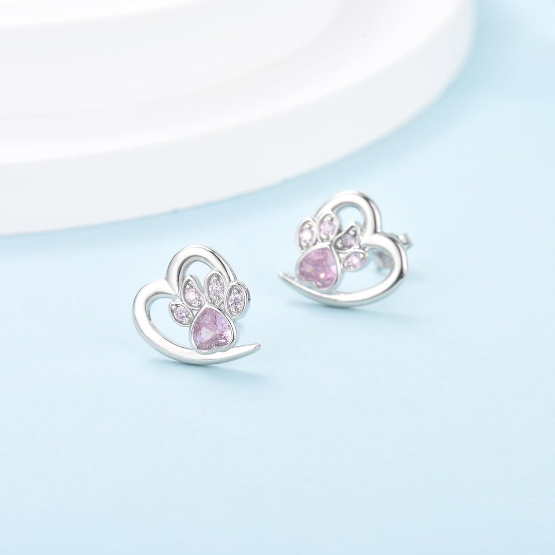 Orecchini a forma di zampa e cuore con Zirconia