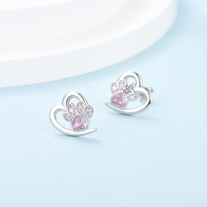 Orecchini a forma di zampa e cuore con Zirconia