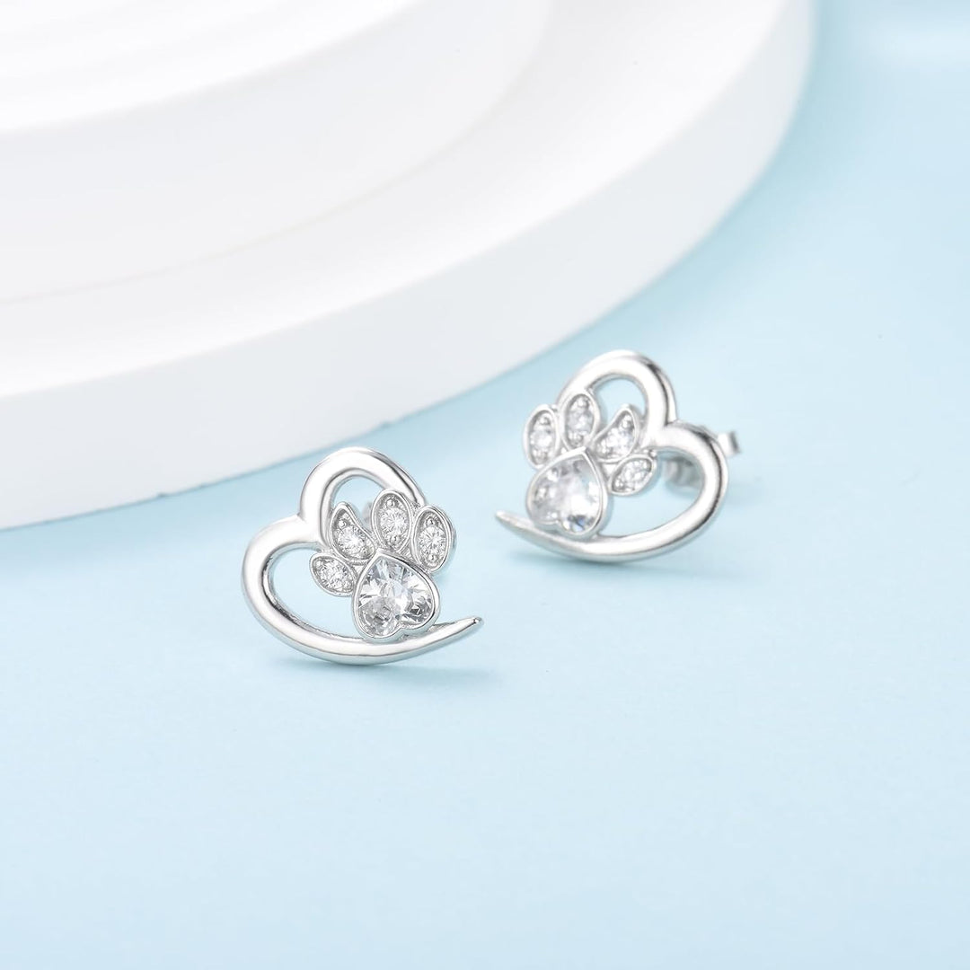 Orecchini a forma di zampa e cuore con Zirconia