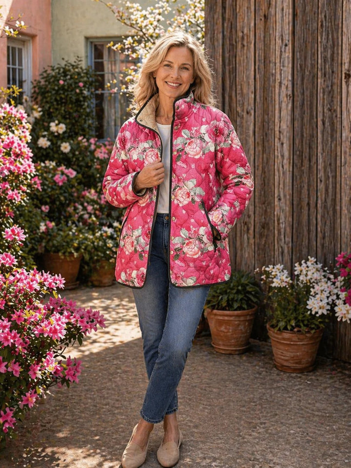 Freya | Giacca Trapuntata con Stampa Floreale Rosa Incantevole
