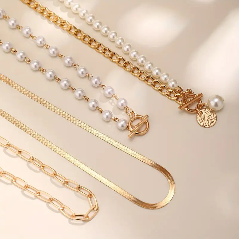 Set di Collana a Catena di Serpente in Perle Vintage e Oro | Oro
