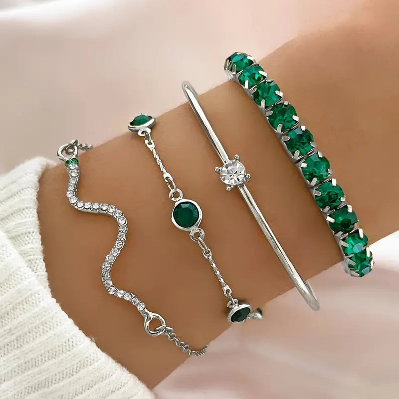 Set di Bracciali in Pietra Verde Puro