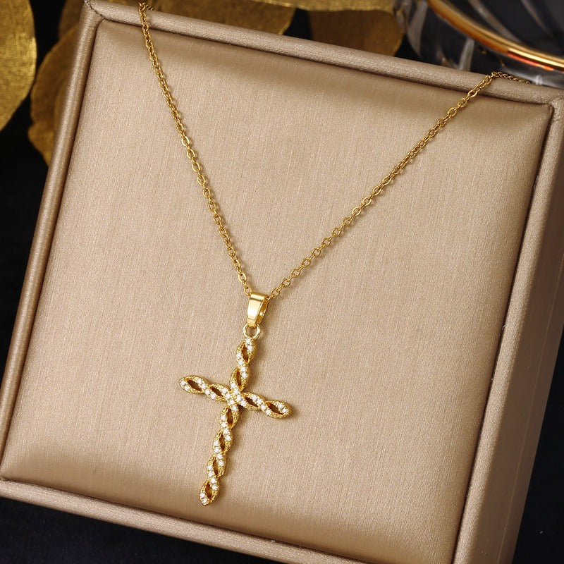 Collana a Croce a Vortice di Cristallo | Oro