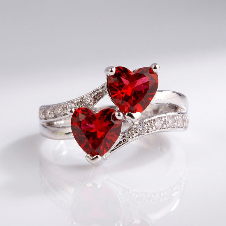 ANELLO color argento CON DOPPIO CUORE ROSSO