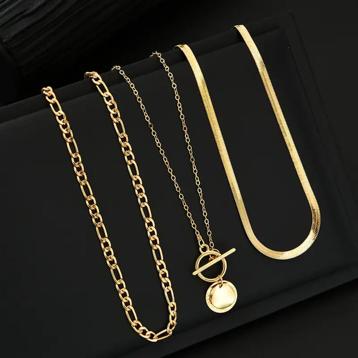 Collana a strati con moneta testurizzata Savira | Oro
