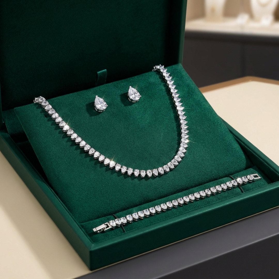 Splendido Set Completo da Sposa in Zirconia Cubica Trasparente