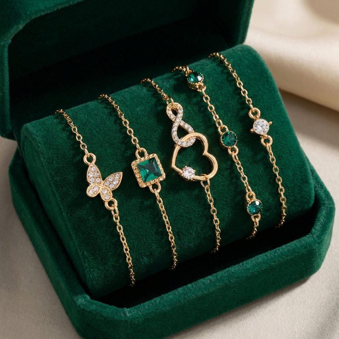 Set di Bracciali in Pietra di Cristallo Verde Hallow Heart