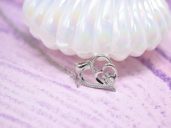 Collana color argento con Zampa e Cuore in Zirconia