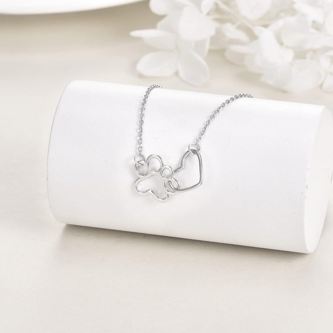Collana color argento con Stampa di Zampa – Pendente a Cuore di Cristallo