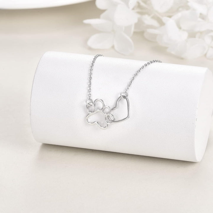 Collana color argento con Stampa di Zampa – Pendente a Cuore di Cristallo