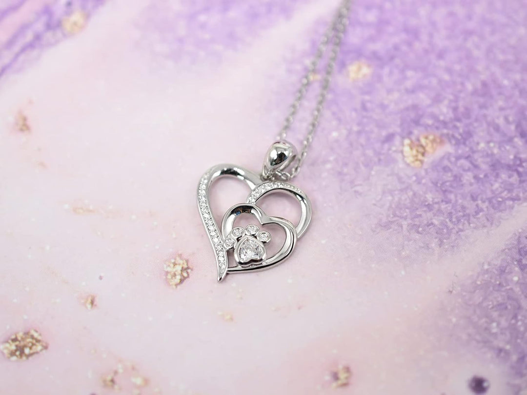 Collana color argento con Zampa e Cuore in Zirconia