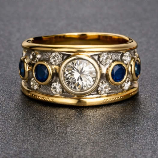 Anello color oro Pietra Blu