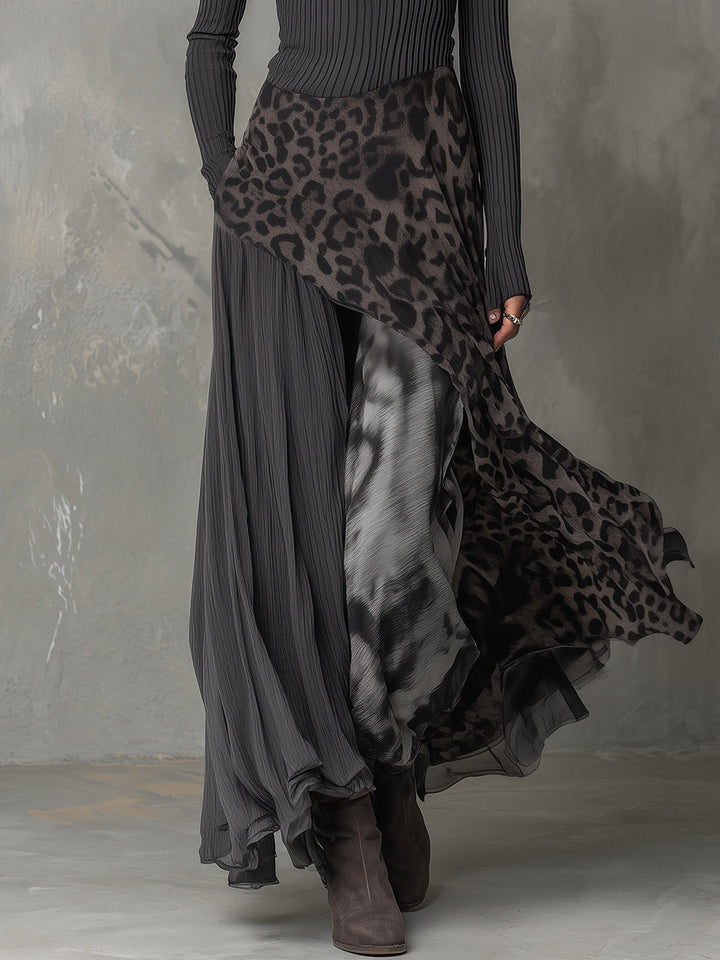Martina - Vestito lungo in stile bohemien con stampa leopardata