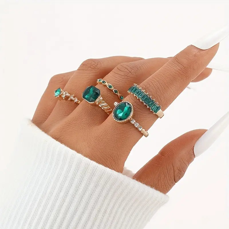 Set di Anelli Pietra Verde Imperiale