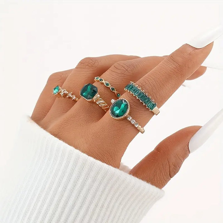 Set di Anelli Pietra Verde Imperiale