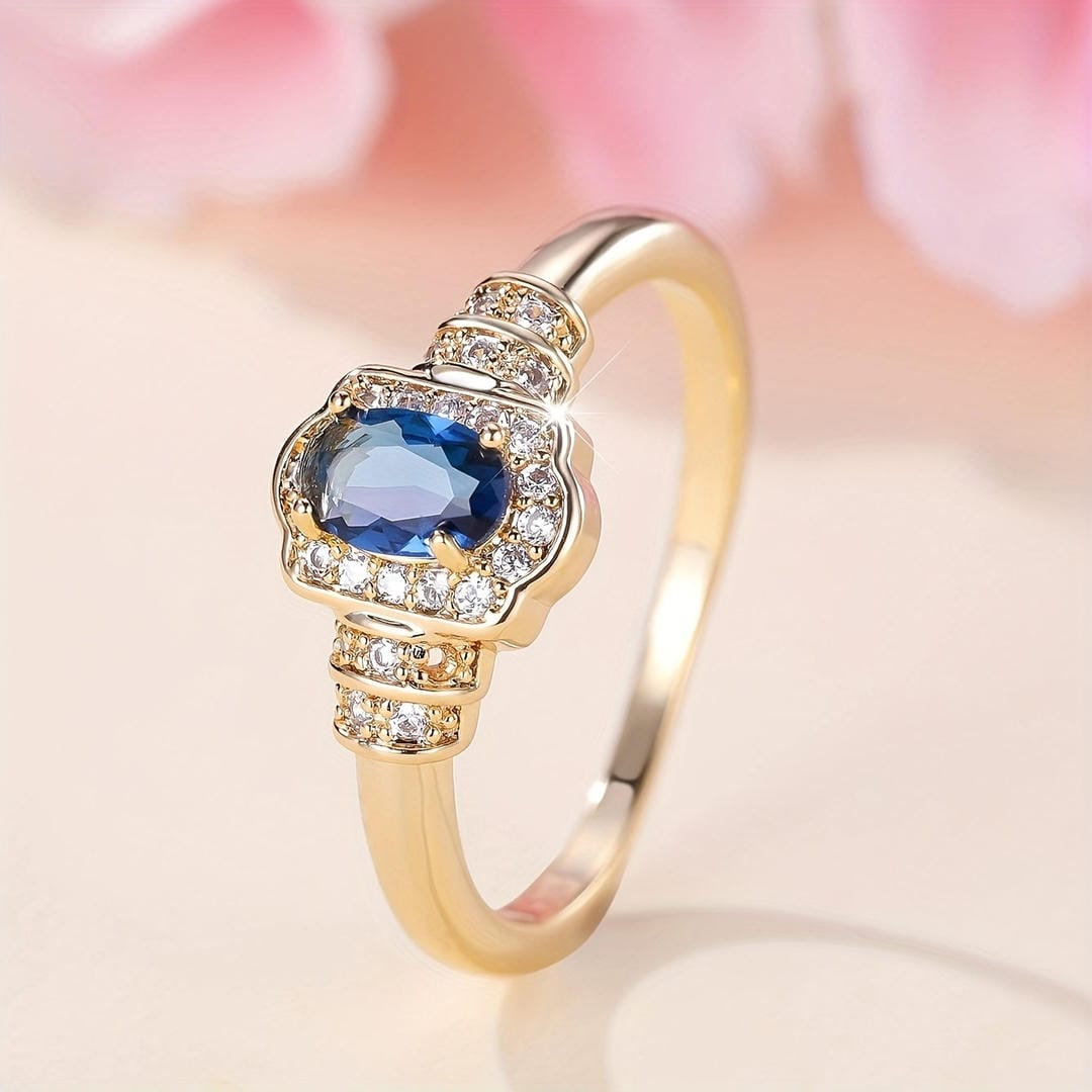 Anello in Cristallo con Halo di Pietra Blu Eredità