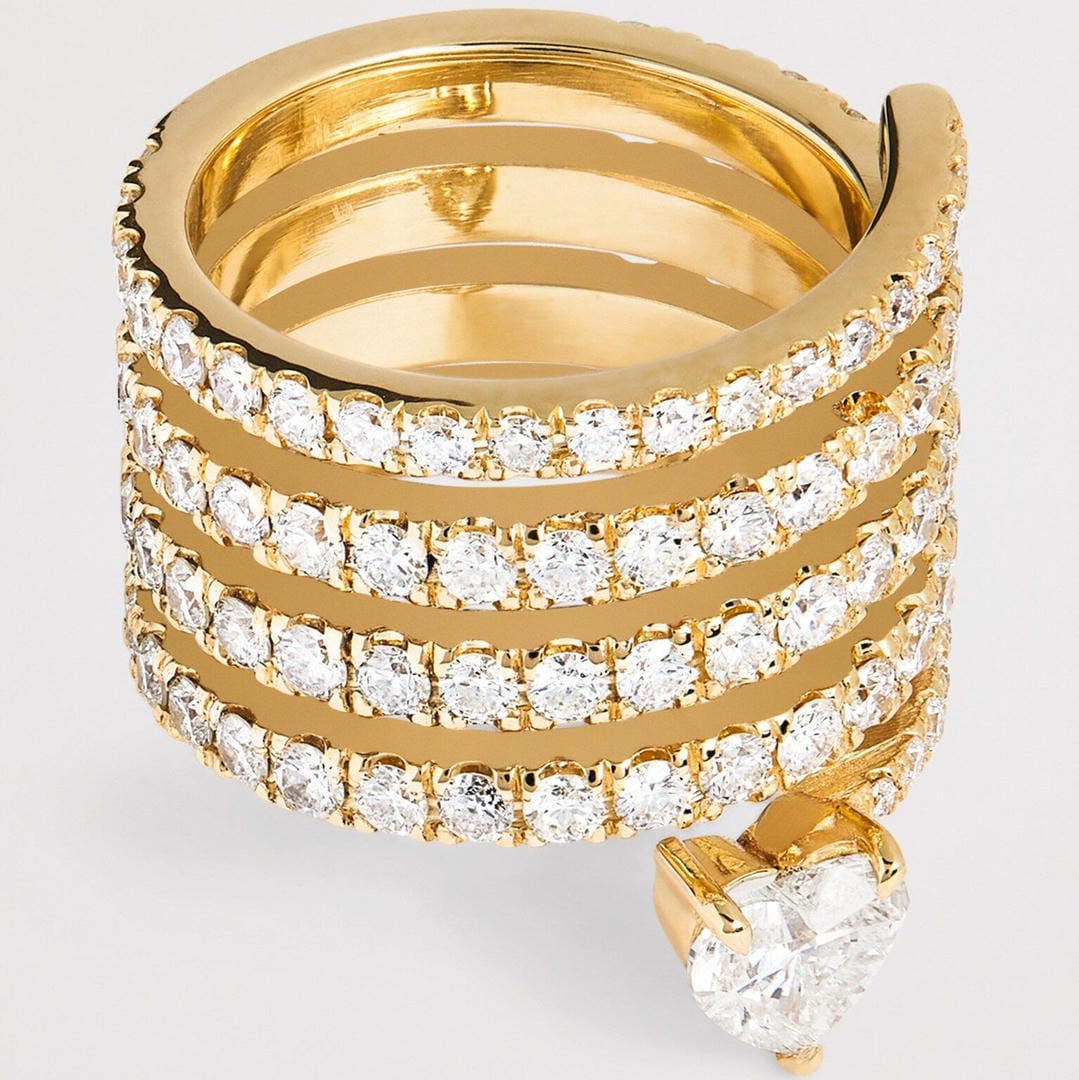 Anello Avvolgente a Cuore in Zirconia Oro Antico