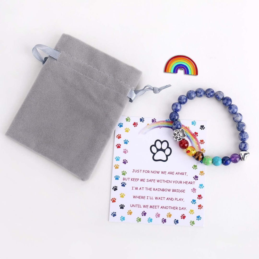 Bracciale Memoriale Ponte Arcobaleno – Regalo con 7 Perle Chakra per la Perdita di un Animale