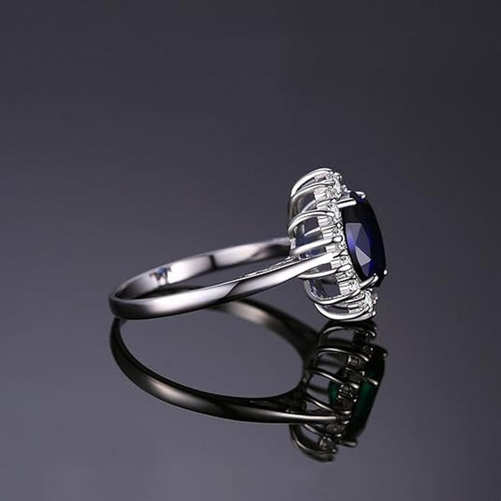 Anello Classico con Pietra Blu Halo