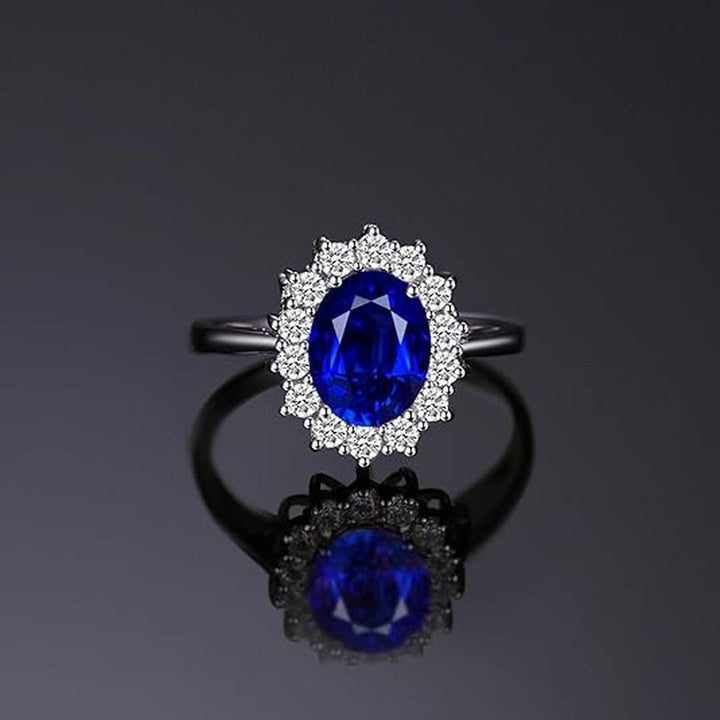 Anello Classico con Pietra Blu Halo