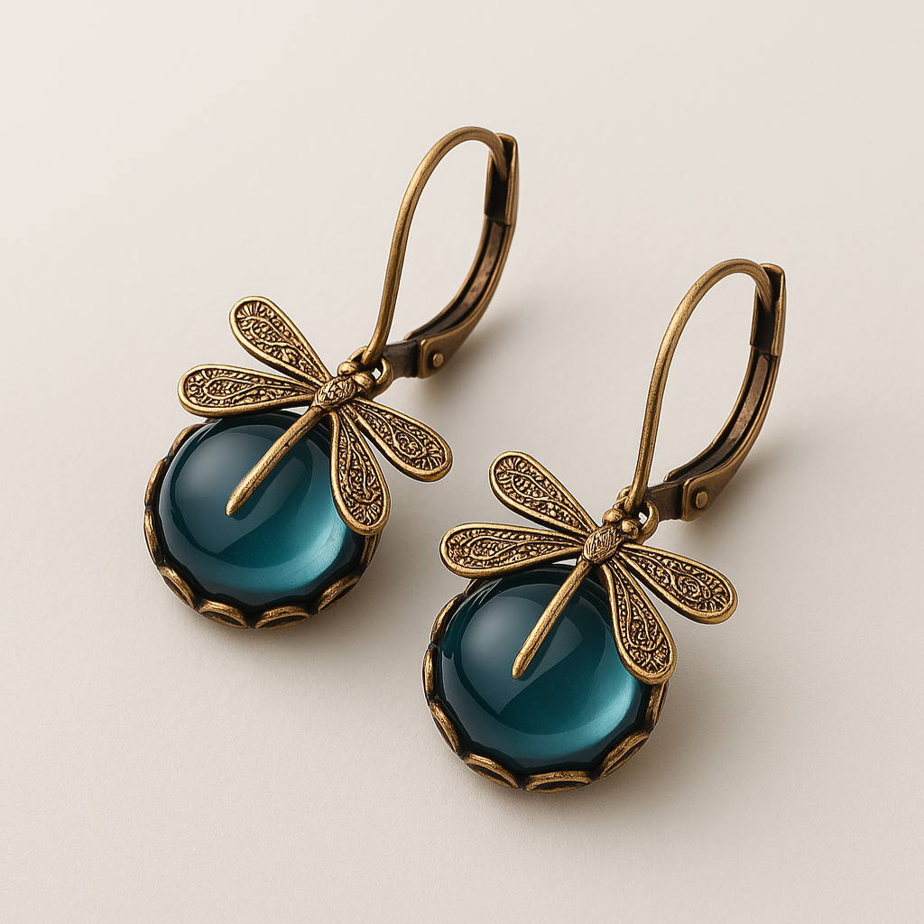 Orecchini a forma di Libellula Sferica color oro Antico