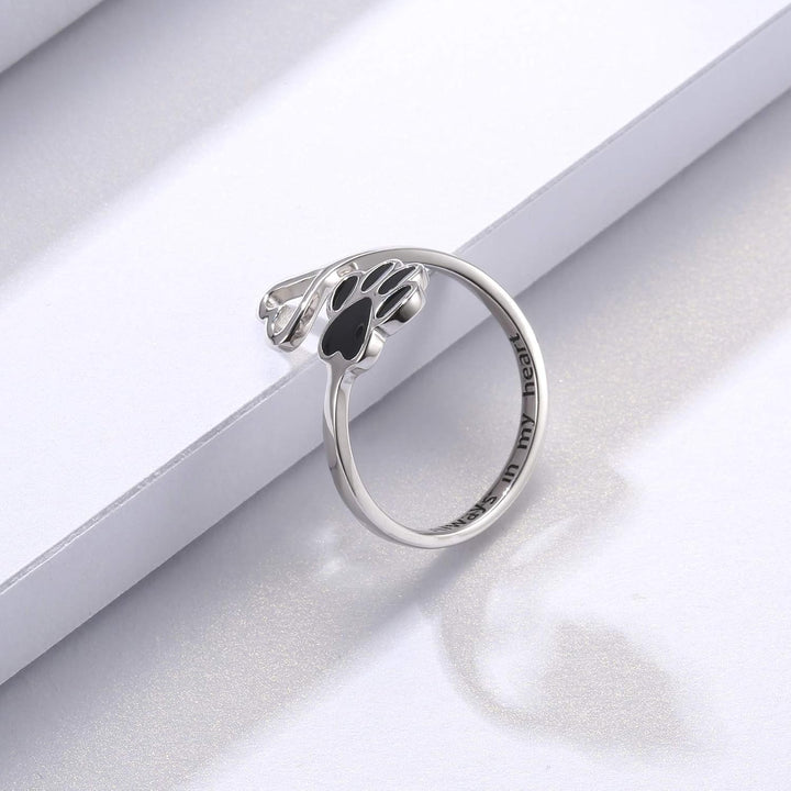 Anello Artigianale a Forma di Zampa e Cuore – Regolabile color argento