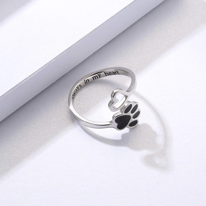 Anello Artigianale a Forma di Zampa e Cuore – Regolabile color argento
