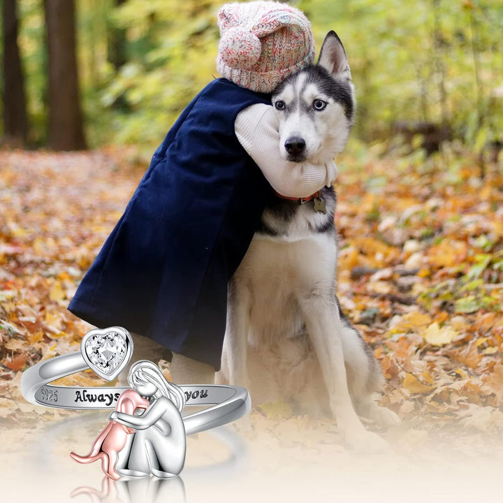 Anello Regolabile per Cani color argento – “Sempre nel Mio Cuore” con Zirconia