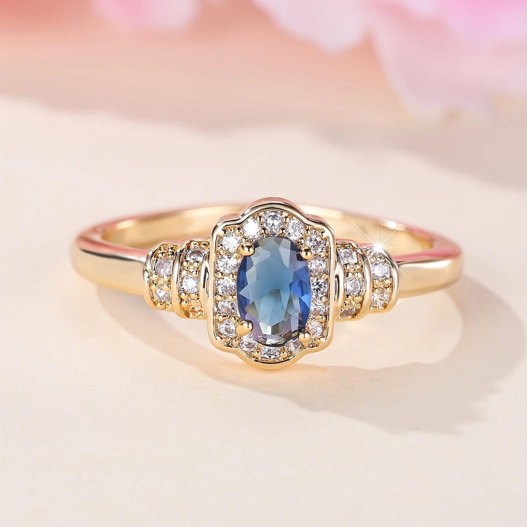 Anello in Cristallo con Halo di Pietra Blu Eredità