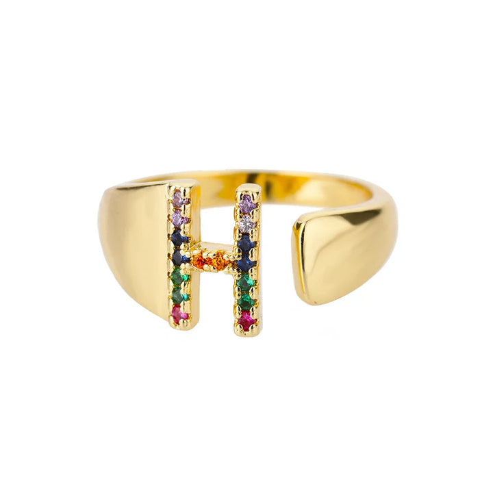 Anello color oro con Lettera Personalizzata (Regolabile)