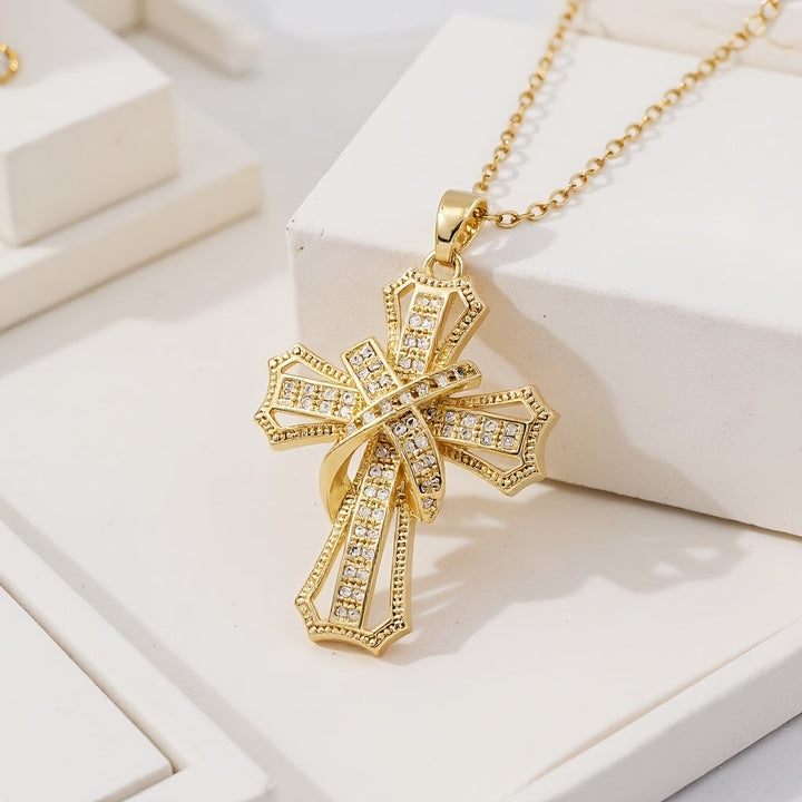 Collana con pendente a croce radiante | Oro