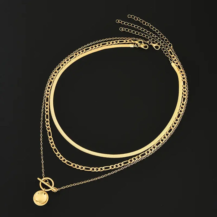 Collana a strati con moneta testurizzata Savira | Oro