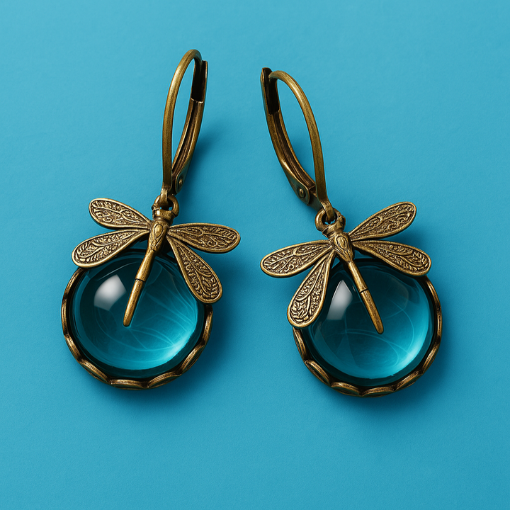 Orecchini a forma di Libellula Sferica color oro Antico