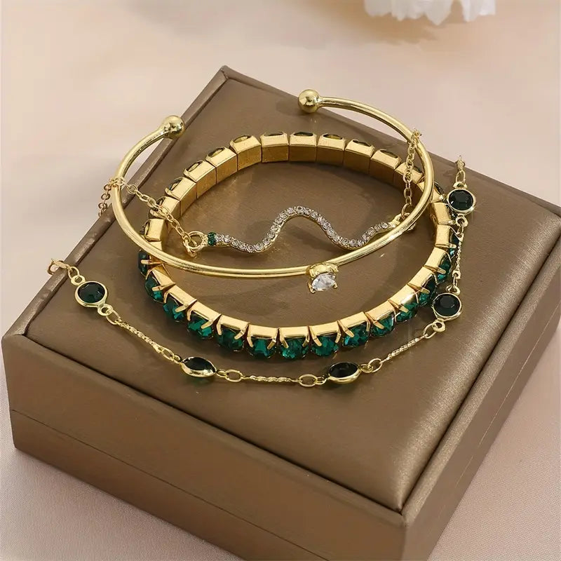 Set di Bracciali in Pietra Verde Puro