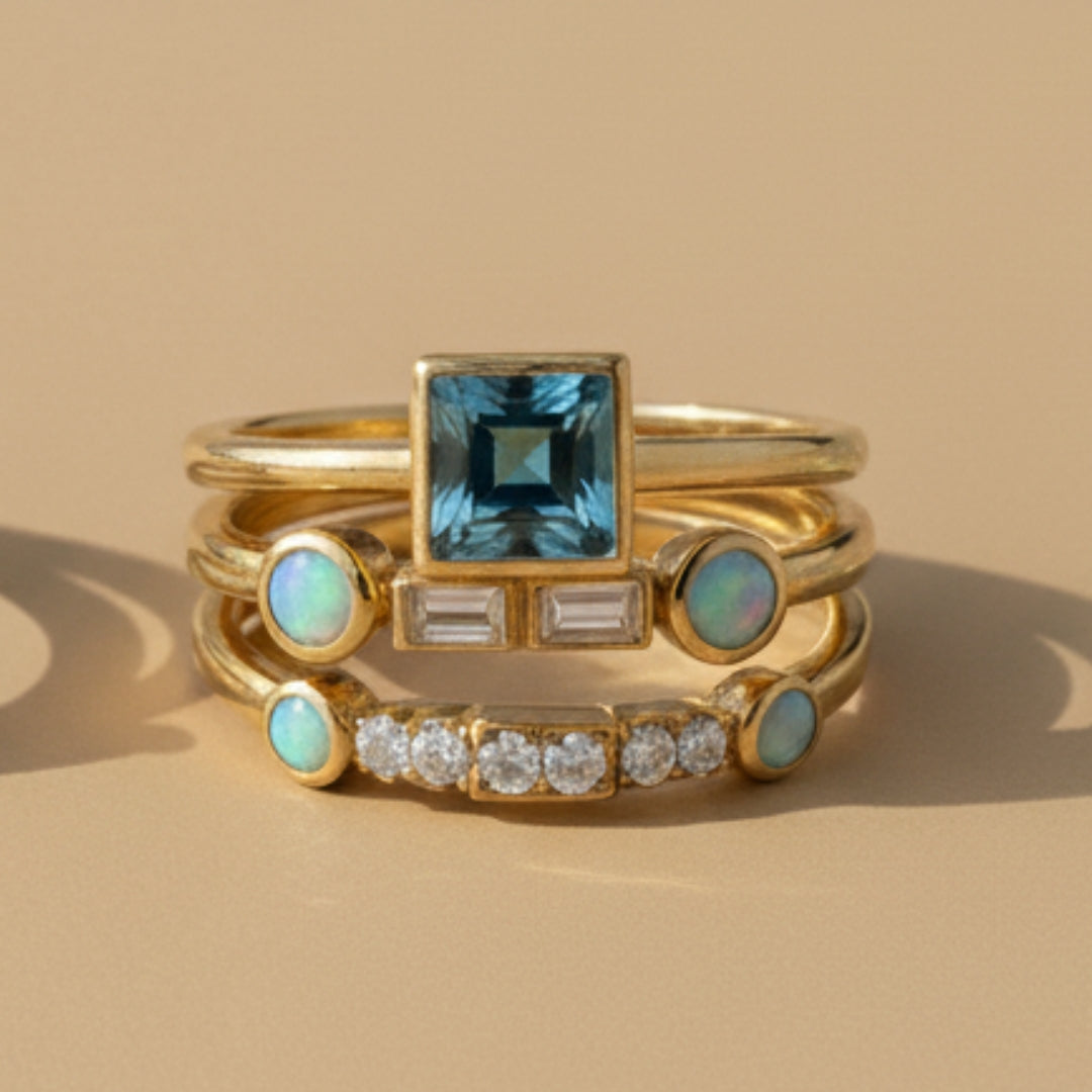 Set di Anelli in Cristallo Blu Vintage