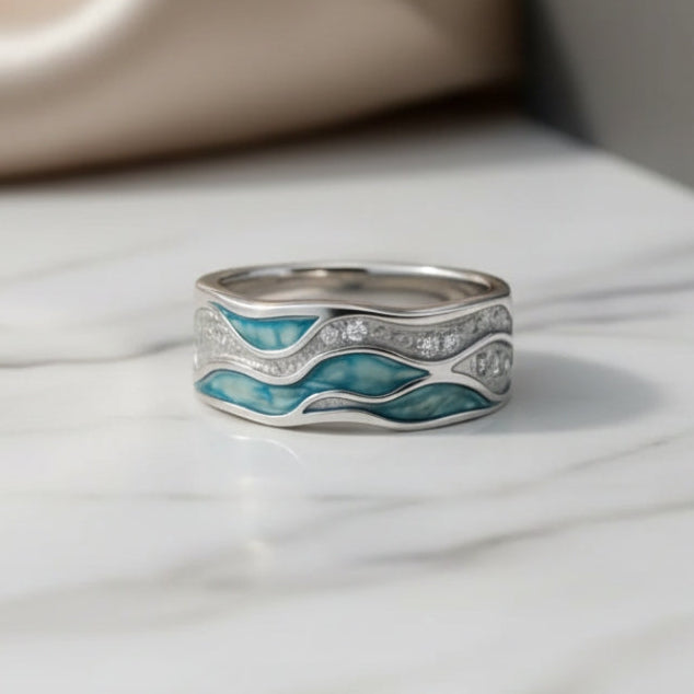 Anello Onde Argento Turchese