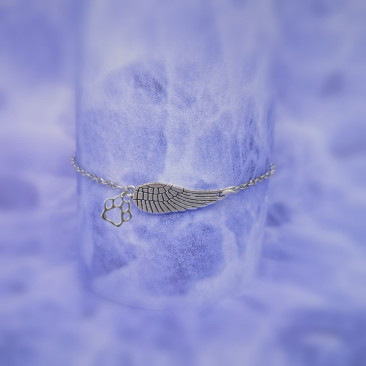 Bracciale Memoriale Argento con Ala d'Angelo e Impronta di Zampa | Fatto a Mano